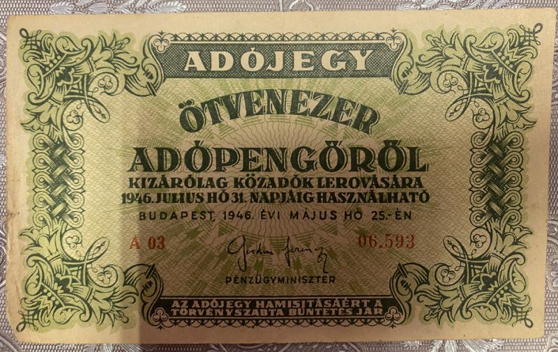 50.000 adójegy adópengőről (1946)