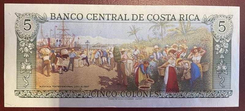 Costa Rica 5 Colones bankjegy (UNC) 1990