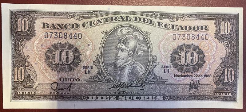 Ecuador 10 Sucres bankjegy (UNC) 1988