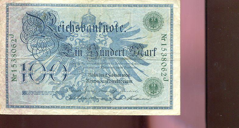 Német 1908. 100 márka (zöld bélyegzéssel)