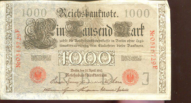 Német 1910. 1000 márka (piros bélyegzés)