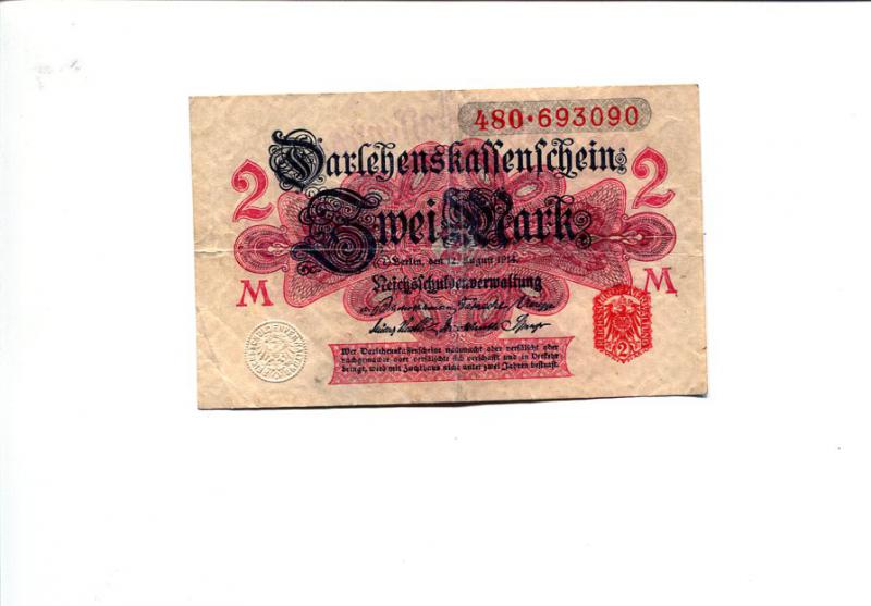 Német 1914. 2 márka (piros bélyegzés)