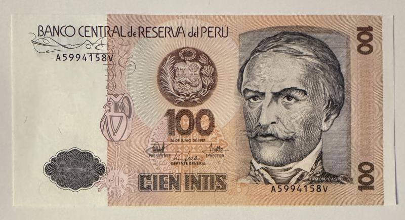 Peru 100 intis bankjegy (UNC) 1987