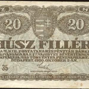 20 fillér (1920) magas sorszám