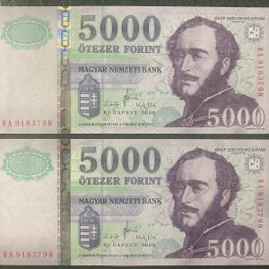 5.000 Ft (2008) BA 2 db sorszámkövető (UNC)