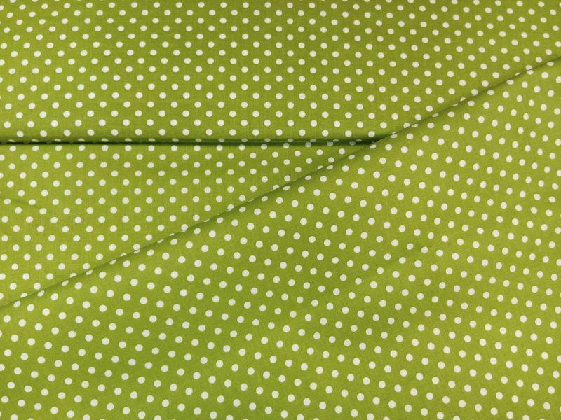 Babos pöttyös pamut vászon borsózöld 140 cm széles