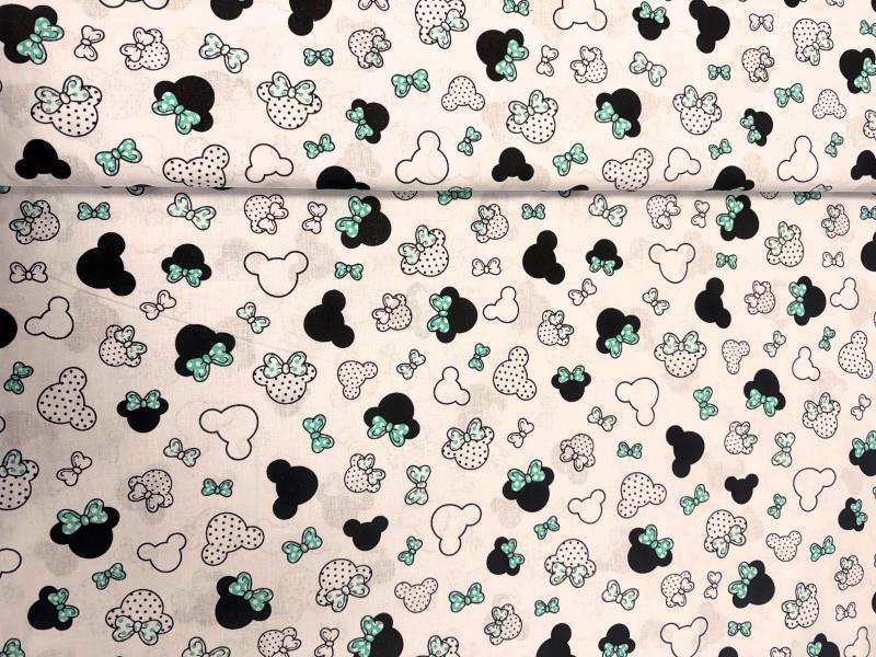 Pamutvászon fehér alapon kék masnis 160 cm széles