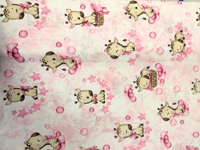 Pamutvászon Pink Zsiráf 160 cm széles