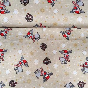 Lakástextil drapp alapon karácsonyi rénszarvas 150 cm széles