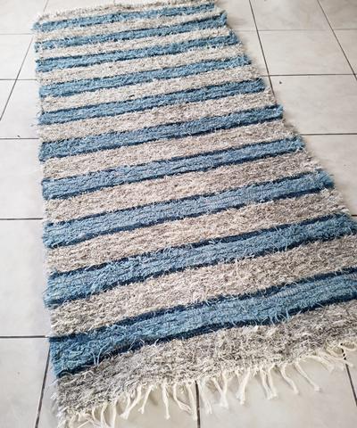 Kék szürke vastag beszövéses rongyszőnyeg kb: 75x155cm