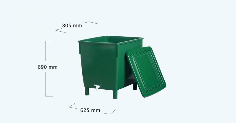 SZÖGLETES Erősített zöld esővízgyűjtő, 210 L