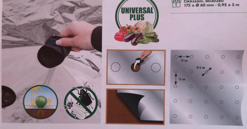 Ültetőfólia zöldségekhez előre perforálva, ezüst-fekete színben