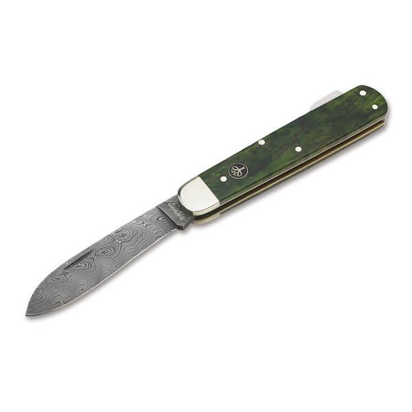 Böker Solingen Hunters Knife Mono Damascus Curly Birch Green zsebkés