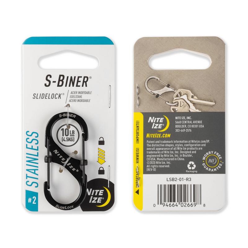 Nite Ize Slidelock S-Biner #2 karabiner, stainless fekete