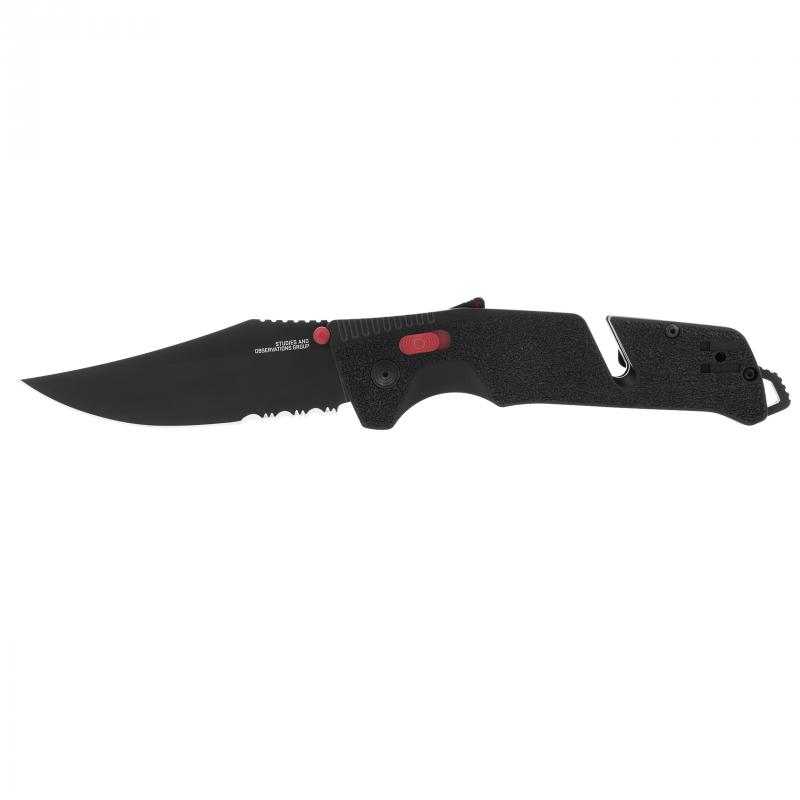 SOG Trident AT - Black & Red Serrated zsebkés