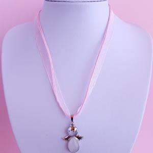 rózsaszín organza nyaklánc rózsakvarc angyal medállal