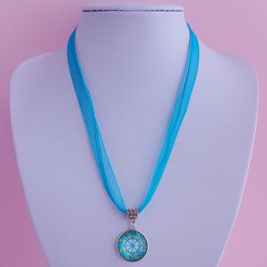 türkiz organza nyaklánc 20 mm-es medállal