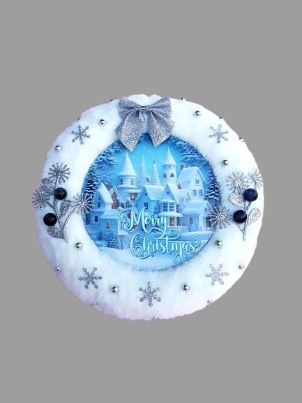 karácsonyi ajtódísz- havas házikók