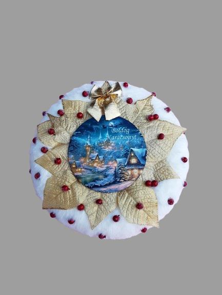 karácsonyi ajtódísz - kis falu karácsonyi hangulatban