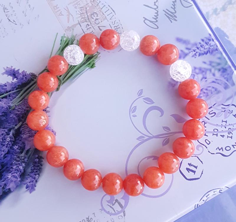 korall jade és roppantott hegyikristály gyöngy karkötő