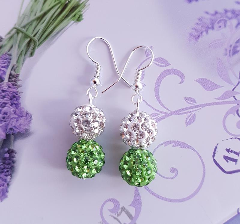 shamballa fülbevaló fehér-zöld