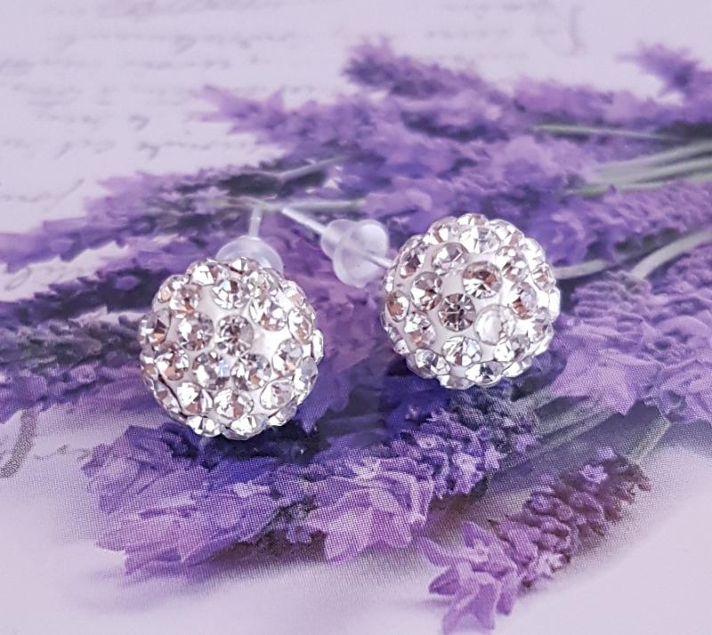 shamballa gyöngy fülbevaló - fehér (8 mm)