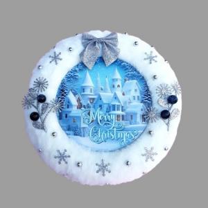 karácsonyi ajtódísz- havas házikók