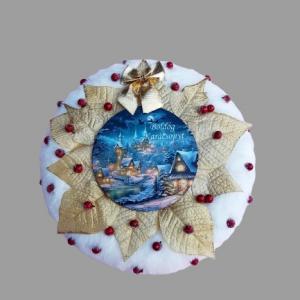 karácsonyi ajtódísz - kis falu karácsonyi hangulatban