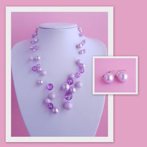 lila gyöngyökből álló nyaklánc + hozzá illő fülbevaló