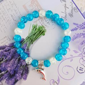 roppantott üveggyöngy karkötő delfin medállal