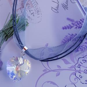 szürke organza nyaklánc Swarovski medállal