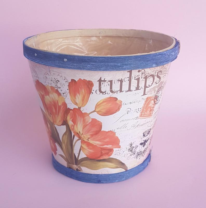 tulipán mintás fa kaspó (bélelt)