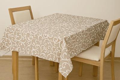 Drapp fehér mintás pamutvászon terítő 140x165cm