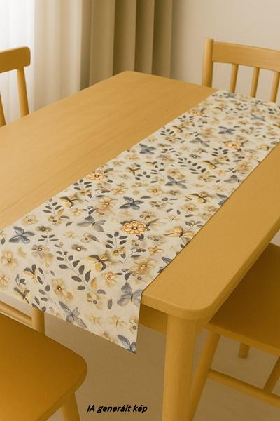 Drapp lepkés 3D pamut puplin asztalközép terítő 38x180cm