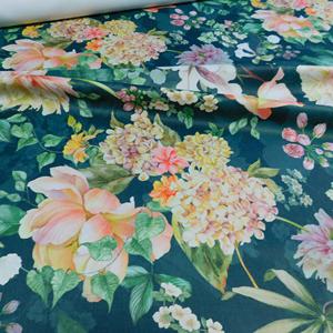 Dim out kész sötétítő függöny  Eva sötétzöld virágos 140x135cm 2db egyben