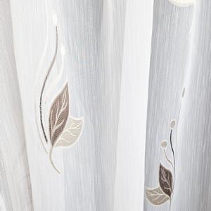 Fehér sable kész függöny barna leveles mintával 125x140cm