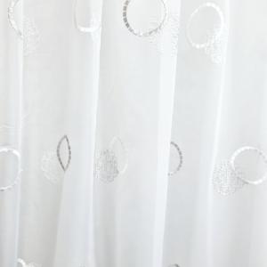 Fehér voila kész függöny szürke -ezüst karikás hímzett mintával Leaf 250x150cm