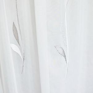 Fehér voila kész függöny szürke hímzett mintával Leaf  90x110cm