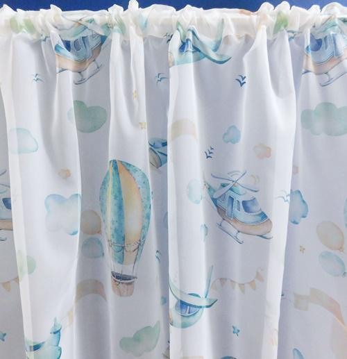 Fehér fényáteresztő gyerek kész függöny repülő léghajó 65x110cm bújtatós