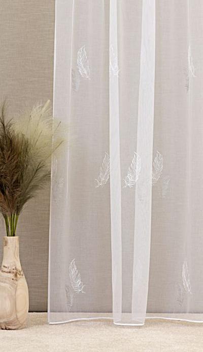 Fehér forgófonalas sable kész függöny Odett szürke fehér hímzett mintával 160x190cm