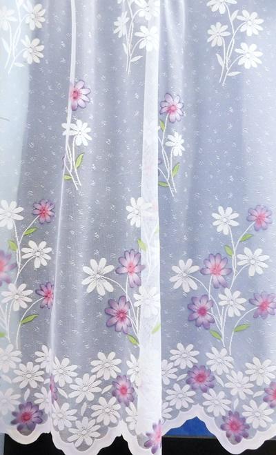 Fehér jaquard függöny lila virágos 110x200cm bújtatós