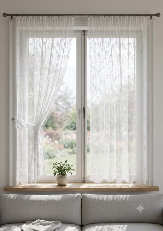 Fehér jaquard kész függöny IND89 bordűrös -183x130cm párban