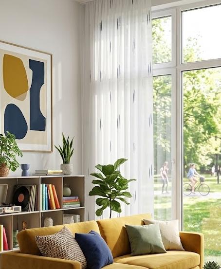 Fehér sable kész függöny Anka 1107- kék fehér minta- 180x290cm