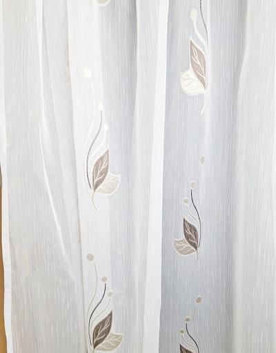 Fehér sable kész függöny barna leveles mintával 125x140cm