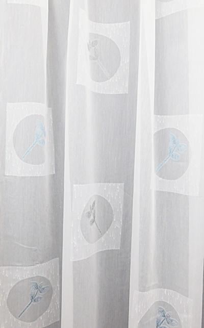 Fehér sable kész függöny szürke kék mintával KN 160x215cm