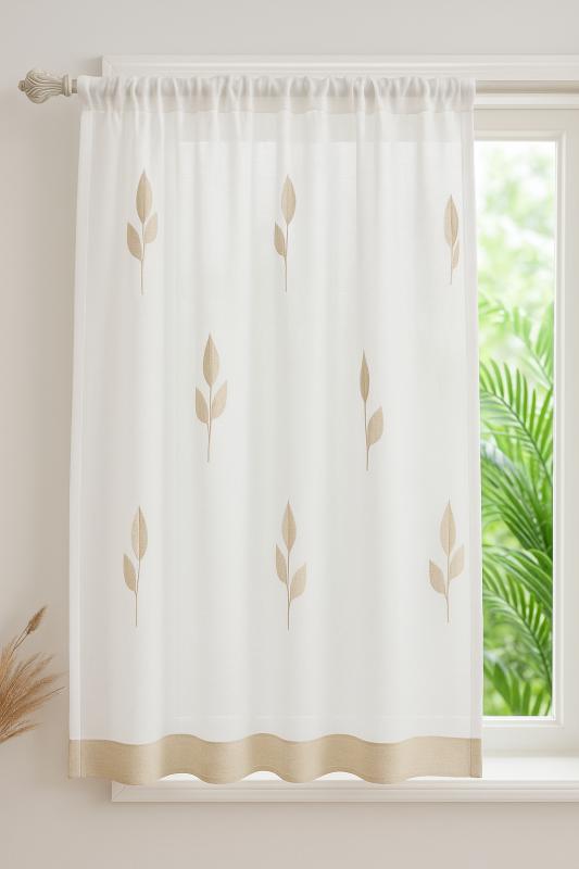 Fehér sable vitrage függöny drapp bordűr 55x140cm