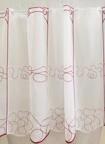 Fehér voila hímzett vitrage függöny bordó mintás 60x186cm
