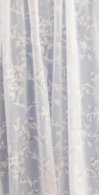 Fehér voila kész függöny fehér lila nyomott mintával 100x80cm