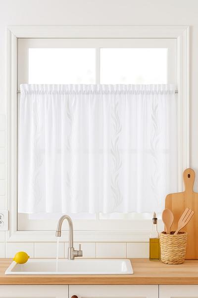 Fehér voila kész függöny fehér mintás Szirom 130x140cm bújtatós