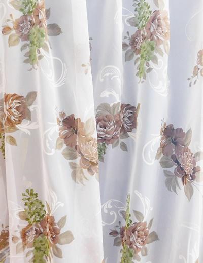 Fehér voila kész függöny Olívia barna virág N. 90x90cm bújtatós